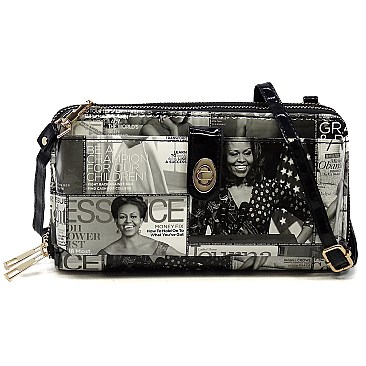 Magazine Cover Collage Crossbody Wallet Cell Phone Purse