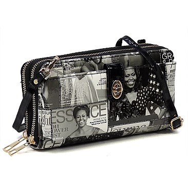 Magazine Cover Collage Crossbody Wallet Cell Phone Purse