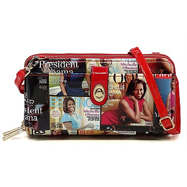 Magazine Cover Collage Crossbody Wallet Cell Phone Purse