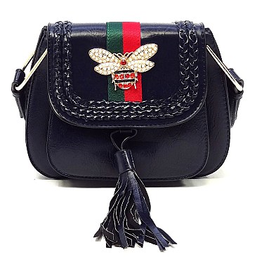 Trendy Bee Stripe Tassel Saddle Crossbody Bag