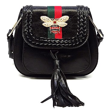 Trendy Bee Stripe Tassel Saddle Crossbody Bag