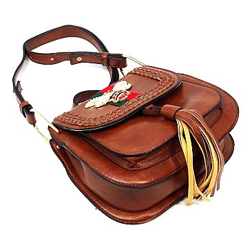 Trendy Bee Stripe Tassel Saddle Crossbody Bag