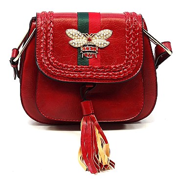 Trendy Bee Stripe Tassel Saddle Crossbody Bag