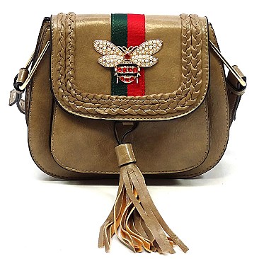 Trendy Bee Stripe Tassel Saddle Crossbody Bag