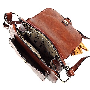 Trendy Bee Stripe Tassel Saddle Crossbody Bag