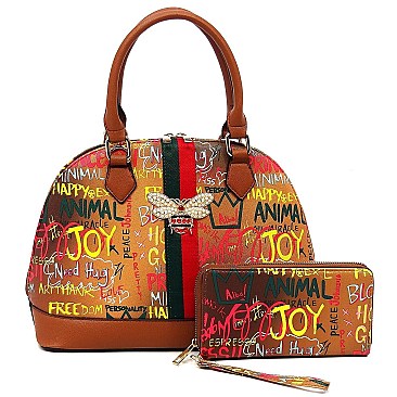 2-in-1 Stylish Multi Graffiti Dome Satchel