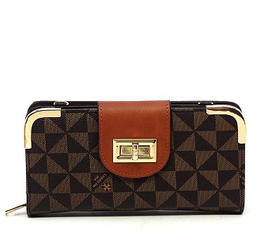 ELEGANT MODERN Monogram CHECK LONG WALLET WITH CHAIN