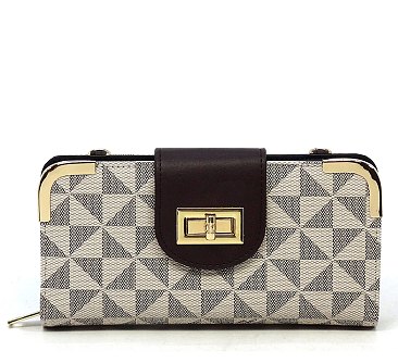 ELEGANT MODERN Monogram CHECK LONG WALLET WITH CHAIN