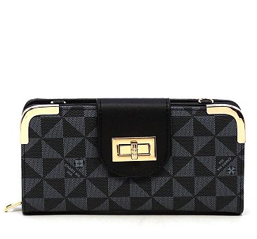 ELEGANT MODERN Monogram CHECK LONG WALLET WITH CHAIN