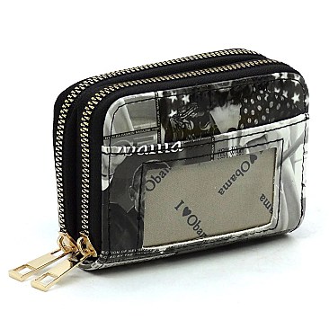 Magazine Cover Collage Card Holder Double Zip Wallet