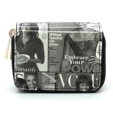 Magazine Cover Collage Card Holder Double Zip Wallet