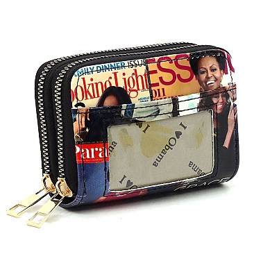 Magazine Cover Collage Card Holder Double Zip Wallet