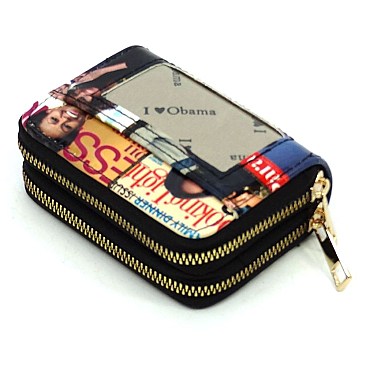 Magazine Cover Collage Card Holder Double Zip Wallet