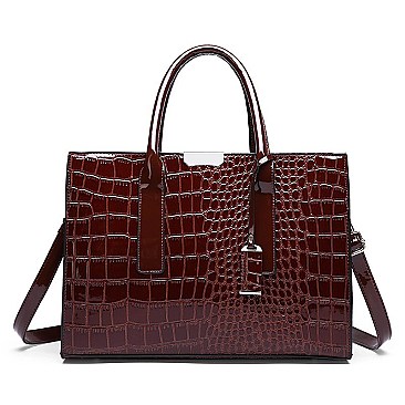 Croc Alligator Patent Brief Satchel Bag