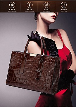 Croc Alligator Patent Brief Satchel Bag