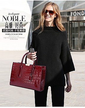 Croc Alligator Patent Brief Satchel Bag