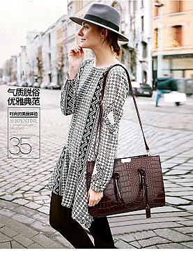 Croc Alligator Patent Brief Satchel Bag