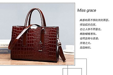 Croc Alligator Patent Brief Satchel Bag