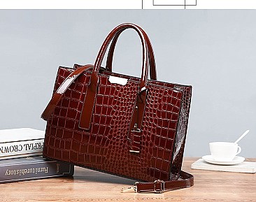Croc Alligator Patent Brief Satchel Bag