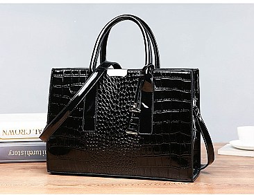 Croc Alligator Patent Brief Satchel Bag