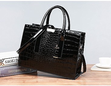 Croc Alligator Patent Brief Satchel Bag