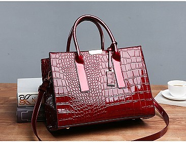 Croc Alligator Patent Brief Satchel Bag