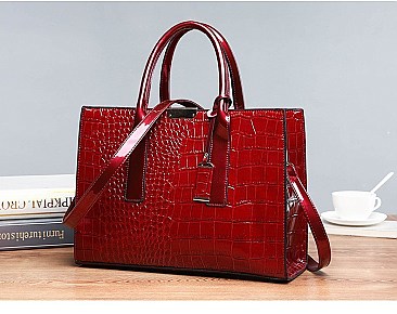 Croc Alligator Patent Brief Satchel Bag