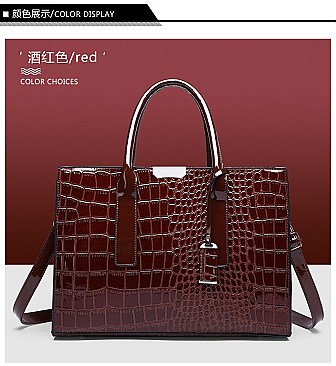 Croc Alligator Patent Brief Satchel Bag