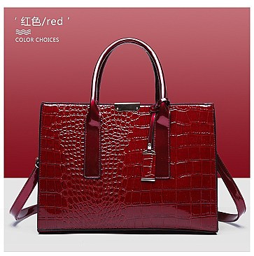 Croc Alligator Patent Brief Satchel Bag