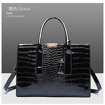 Croc Alligator Patent Brief Satchel Bag