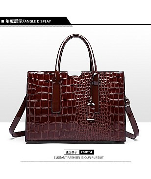 Croc Alligator Patent Brief Satchel Bag