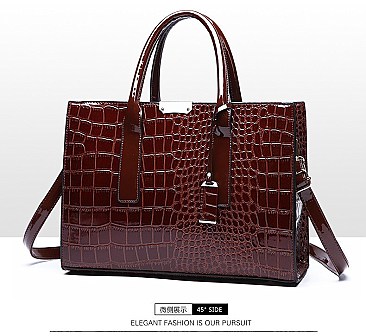 Croc Alligator Patent Brief Satchel Bag