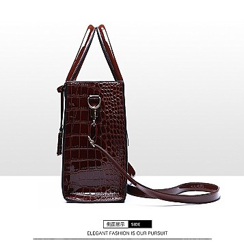 Croc Alligator Patent Brief Satchel Bag