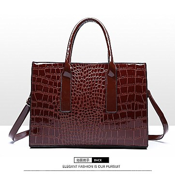 Croc Alligator Patent Brief Satchel Bag