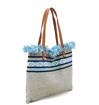 Aztec Tribal Pattern Canvas Shopper Tote Bag