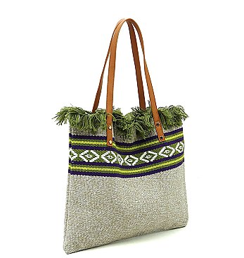 Aztec Tribal Pattern Canvas Shopper Tote Bag