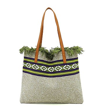 Aztec Tribal Pattern Canvas Shopper Tote Bag