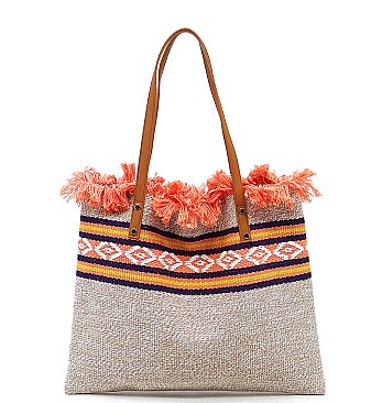 Aztec Tribal Pattern Canvas Shopper Tote Bag