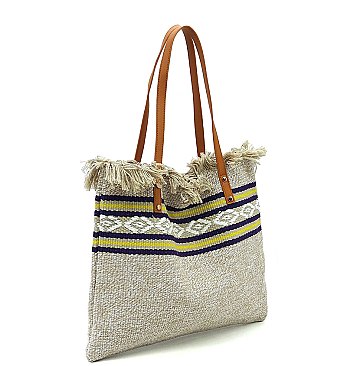 Aztec Tribal Pattern Canvas Shopper Tote Bag