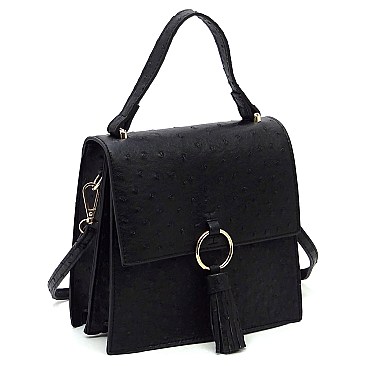 Ostrich Flap Crossbody Satchel Purse