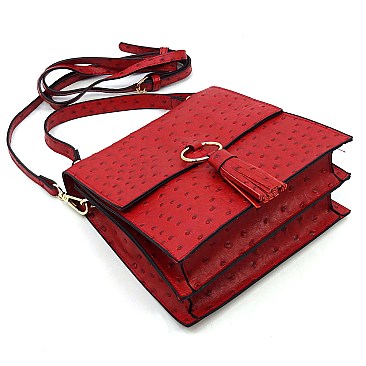 Ostrich Flap Crossbody Satchel Purse