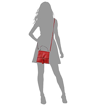 Ostrich Flap Crossbody Satchel Purse