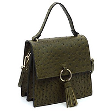 Ostrich Flap Crossbody Satchel Purse