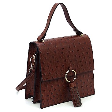 Ostrich Flap Crossbody Satchel Purse