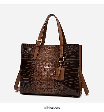 3 IN 1 Crocodile Tote & Clutch Set With Wallet