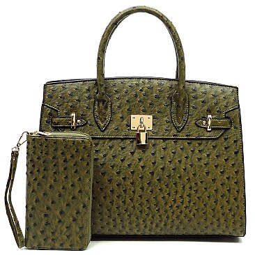 2- in -1 Ostrich Pad-lock Satchel