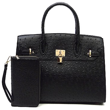 2- in -1 Ostrich Pad-lock Satchel