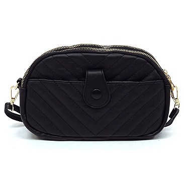 Chevron Quilted Multi Compartment Crossbody Bag