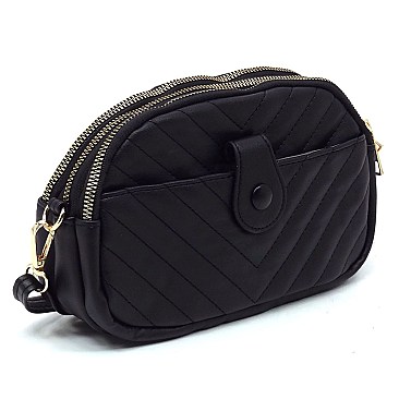 Chevron Quilted Multi Compartment Crossbody Bag