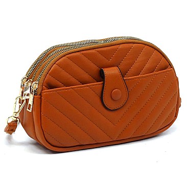 Chevron Quilted Multi Compartment Crossbody Bag